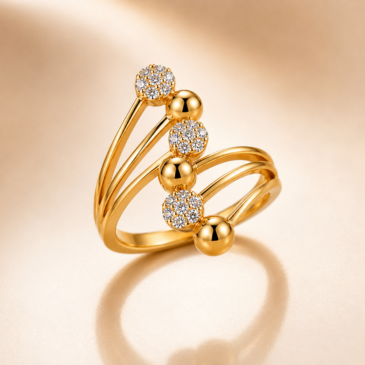 Luxury Gold Triple Band Crystal Adjustable Ring