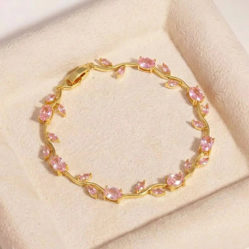 Tulip Crystal Bracelet – Elegant Floral Charm Bracelet for Women & Girls | Sparkling Crystal Beads with Vine Design | Perfect for Gifting, Parties & Daily Wear