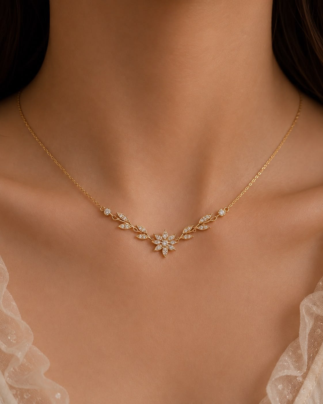 Elegant Floral Zircon Gold Plated Necklace for Women | Minimalist Party & Daily Wear
