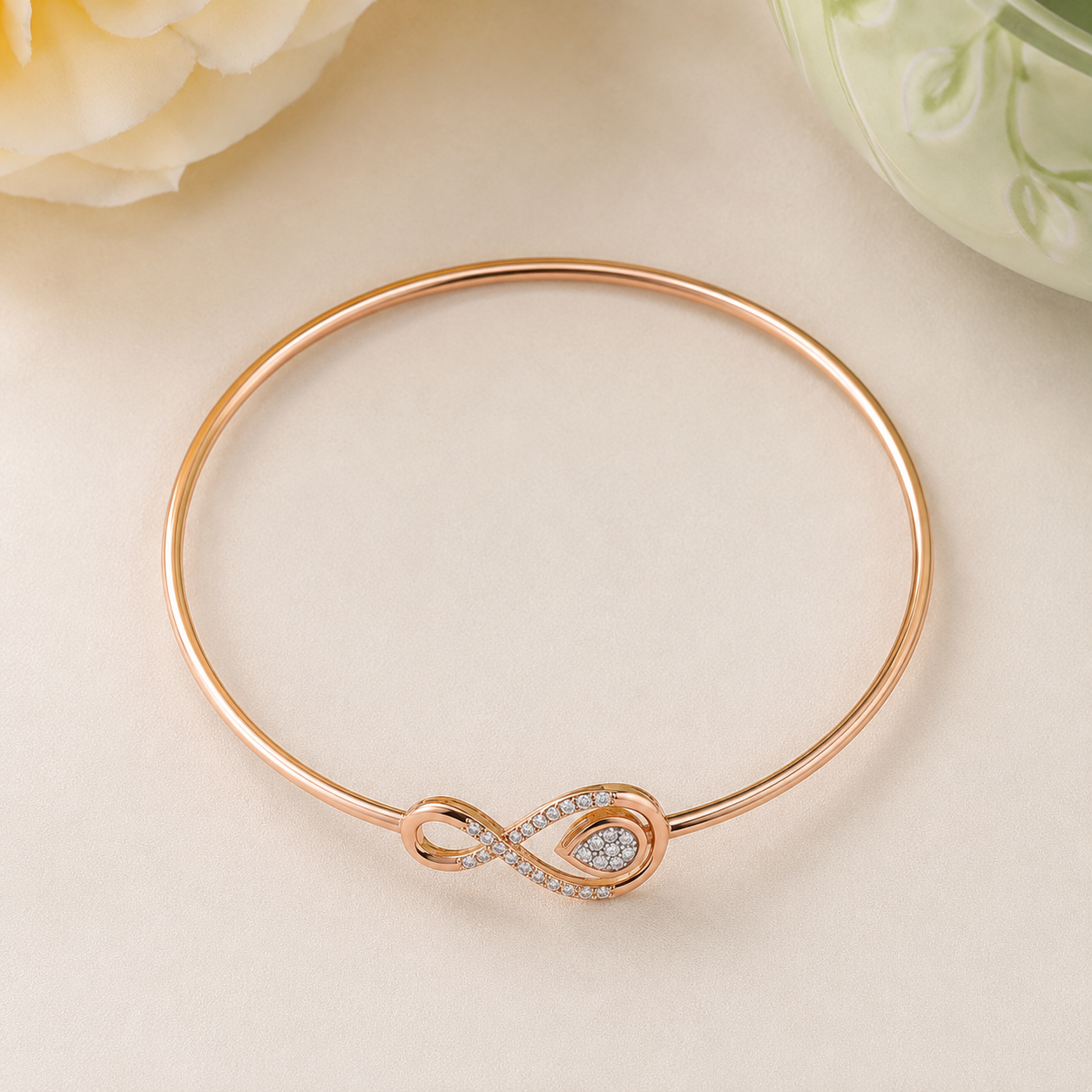 Elegant Rose Gold Infinity Bracelet with Sparkling Zircon Stones