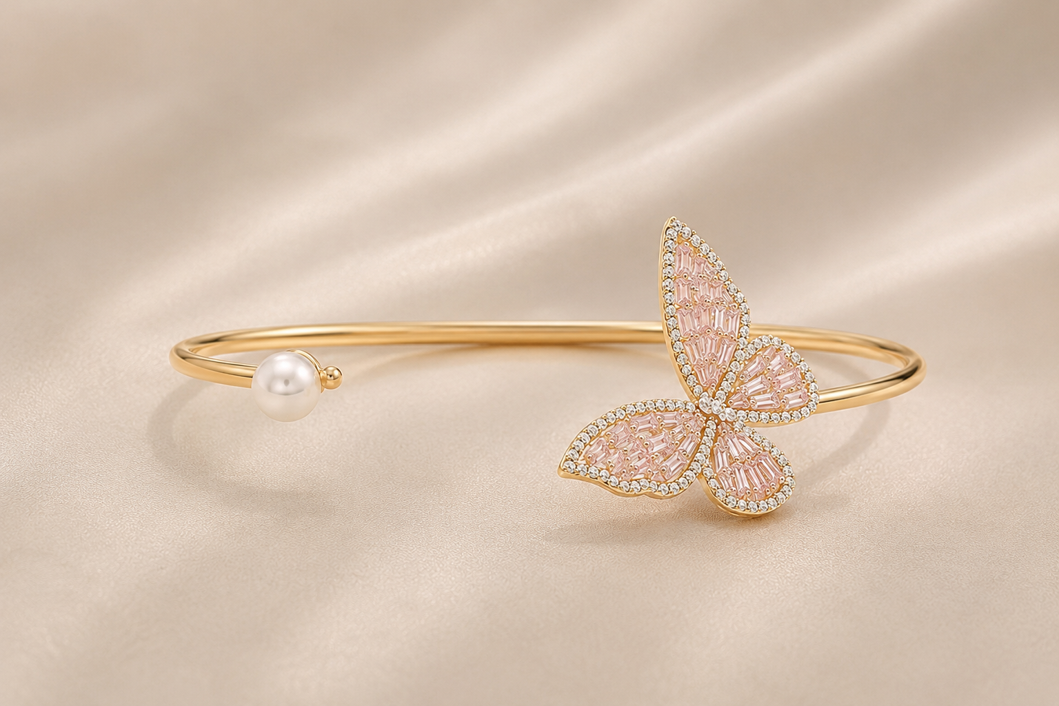 Elegant Butterfly Crystal Open Cuff Bracelet for Women | Gold Plated Adjustable Bracelet