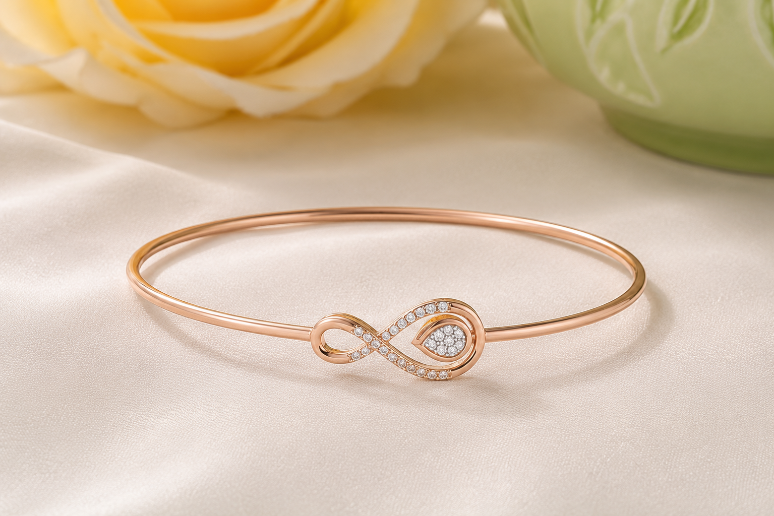 Elegant Rose Gold Infinity Bracelet with Sparkling Zircon Stones