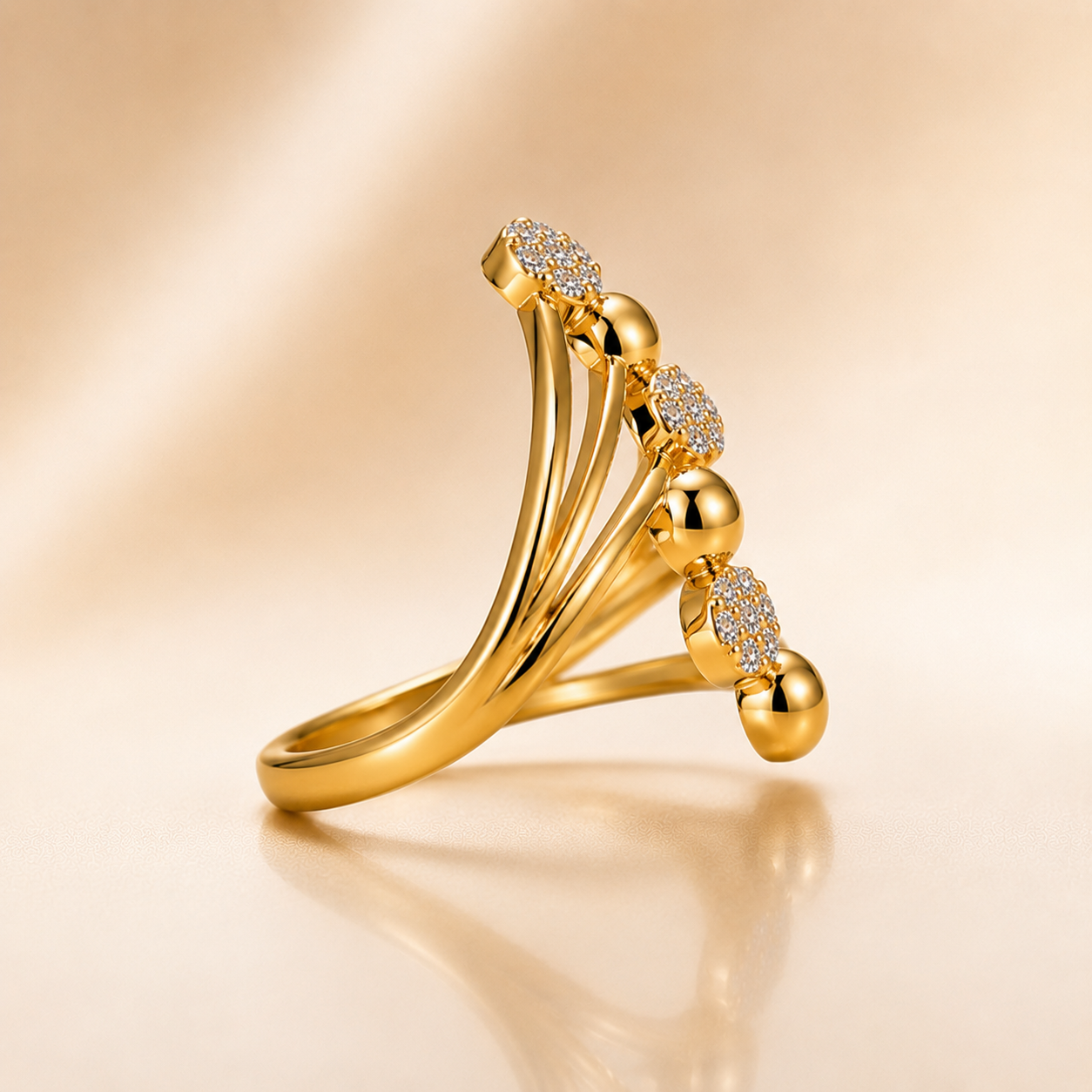 Luxury Gold Triple Band Crystal Adjustable Ring