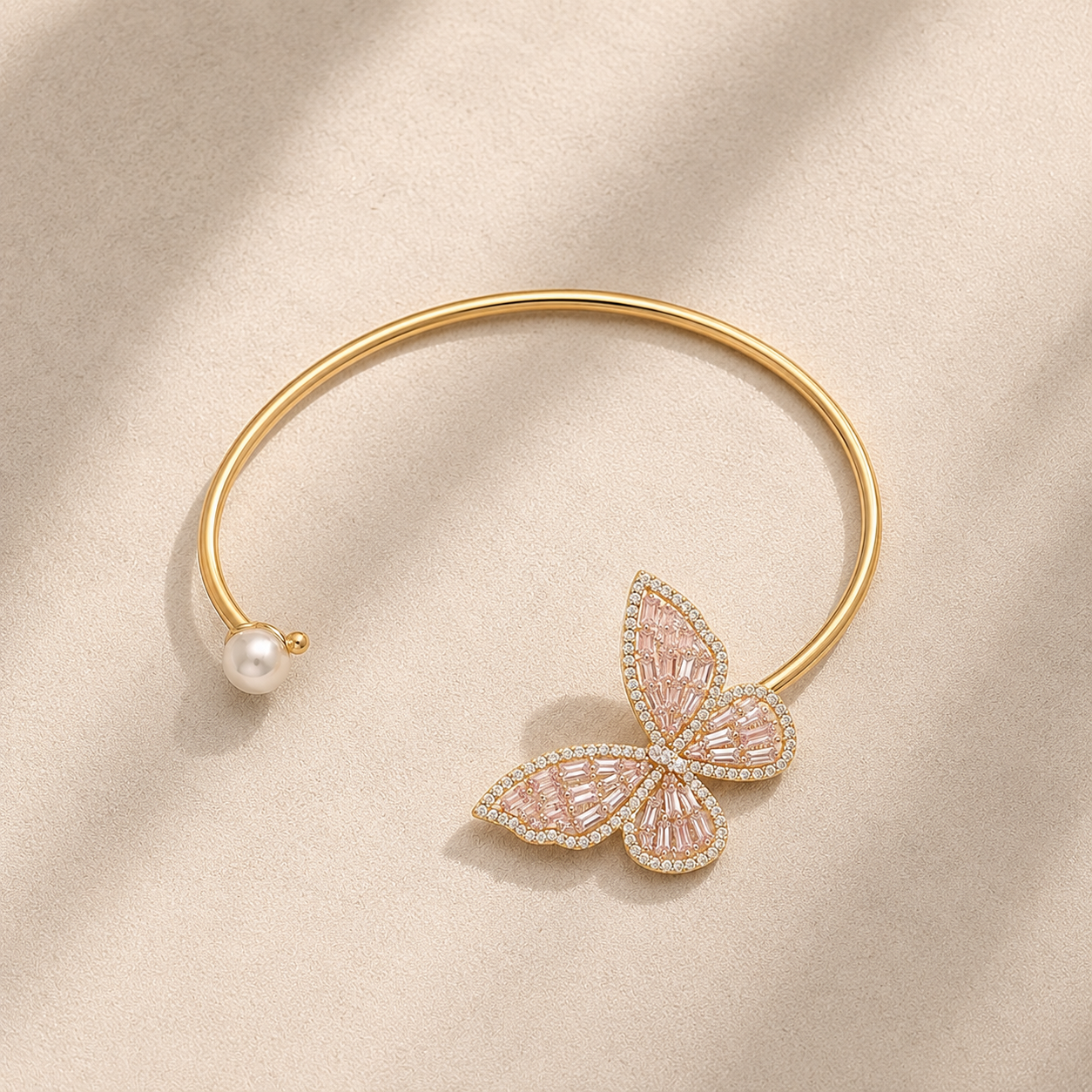 Elegant Butterfly Crystal Open Cuff Bracelet for Women | Gold Plated Adjustable Bracelet