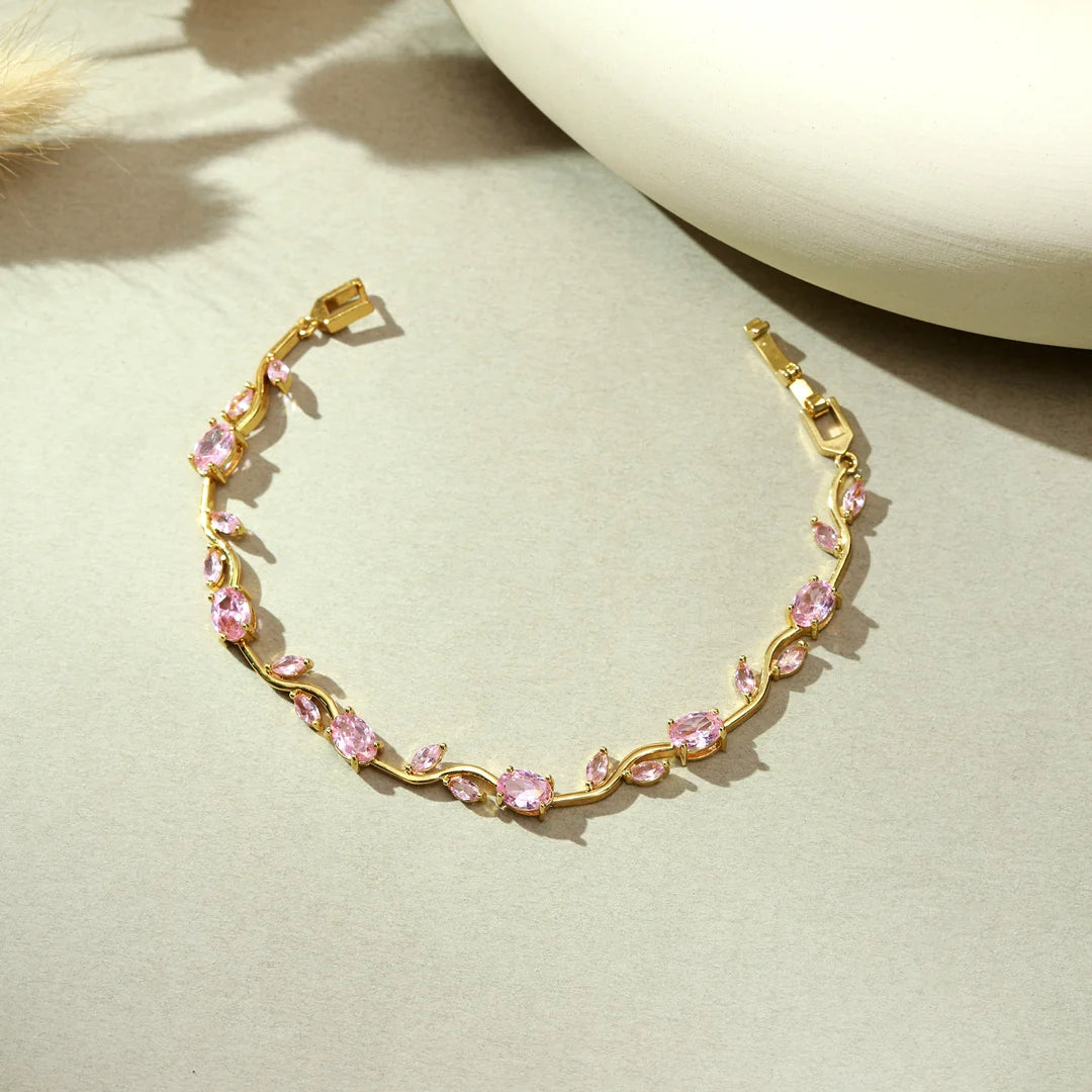 Tulip Crystal Bracelet – Elegant Floral Charm Bracelet for Women & Girls | Sparkling Crystal Beads with Vine Design | Perfect for Gifting, Parties & Daily Wear