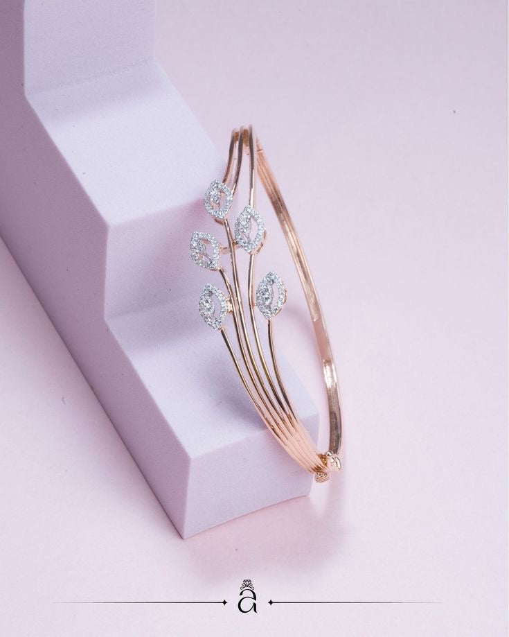 Luxury Rose Gold Crystal Leaf Cuff Bracelet for Women