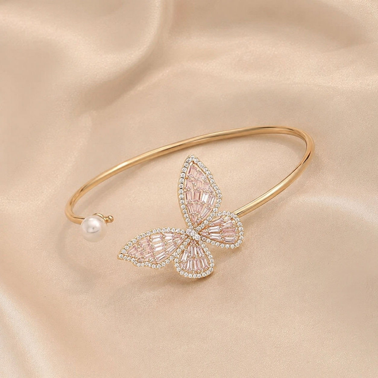 Elegant Butterfly Crystal Open Cuff Bracelet for Women | Gold Plated Adjustable Bracelet