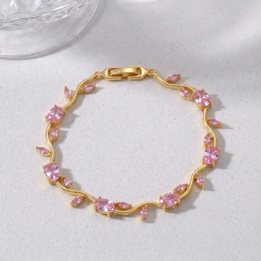 Tulip Crystal Bracelet – Elegant Floral Charm Bracelet for Women & Girls | Sparkling Crystal Beads with Vine Design | Perfect for Gifting, Parties & Daily Wear