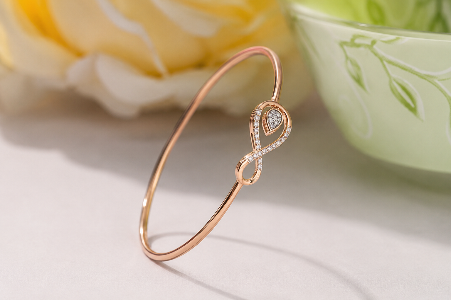 Elegant Rose Gold Infinity Bracelet with Sparkling Zircon Stones