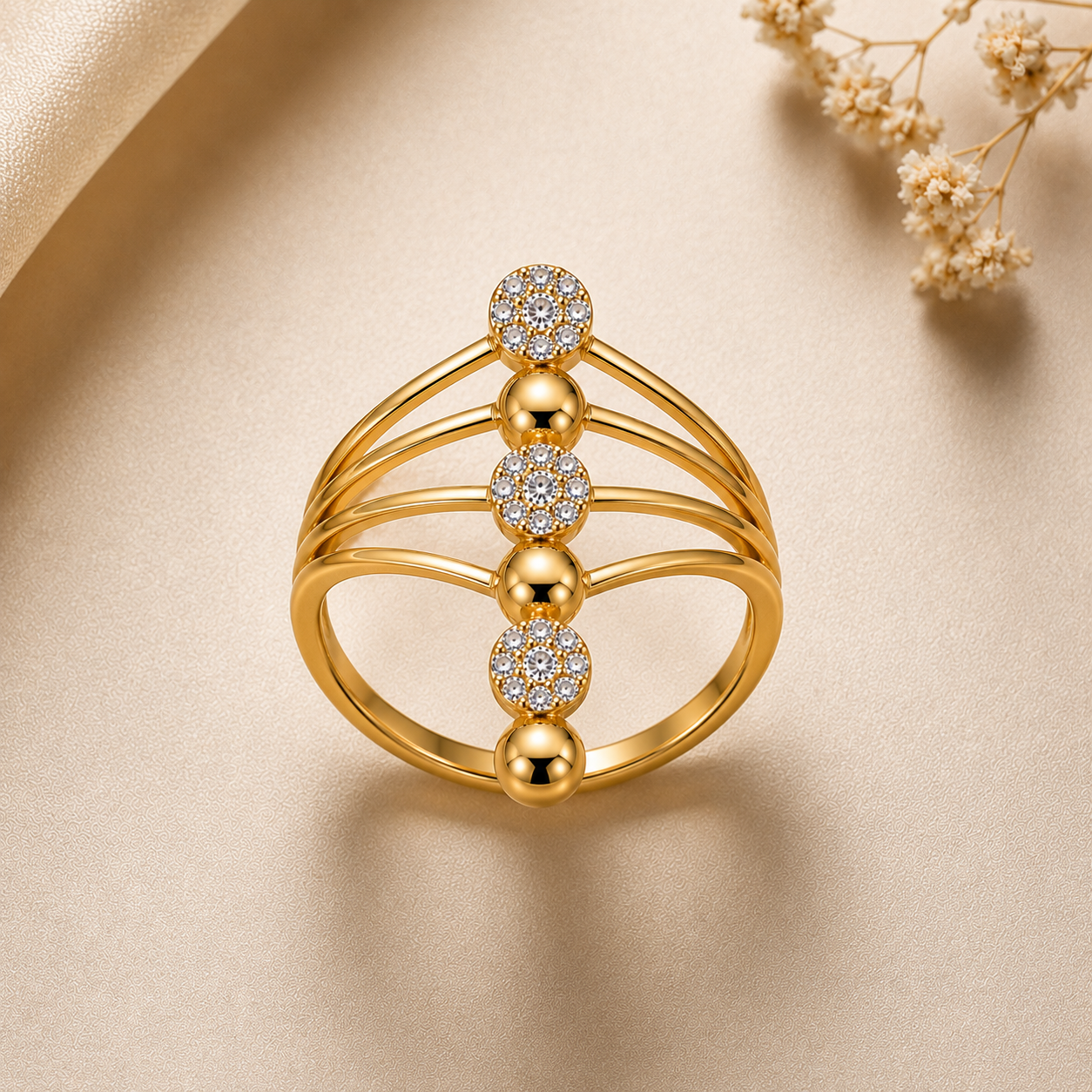 Luxury Gold Triple Band Crystal Adjustable Ring