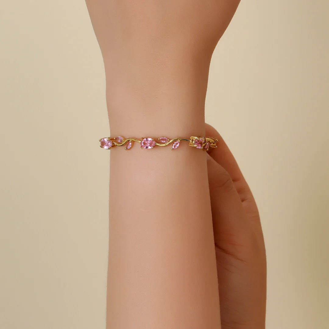Tulip Crystal Bracelet – Elegant Floral Charm Bracelet for Women & Girls | Sparkling Crystal Beads with Vine Design | Perfect for Gifting, Parties & Daily Wear