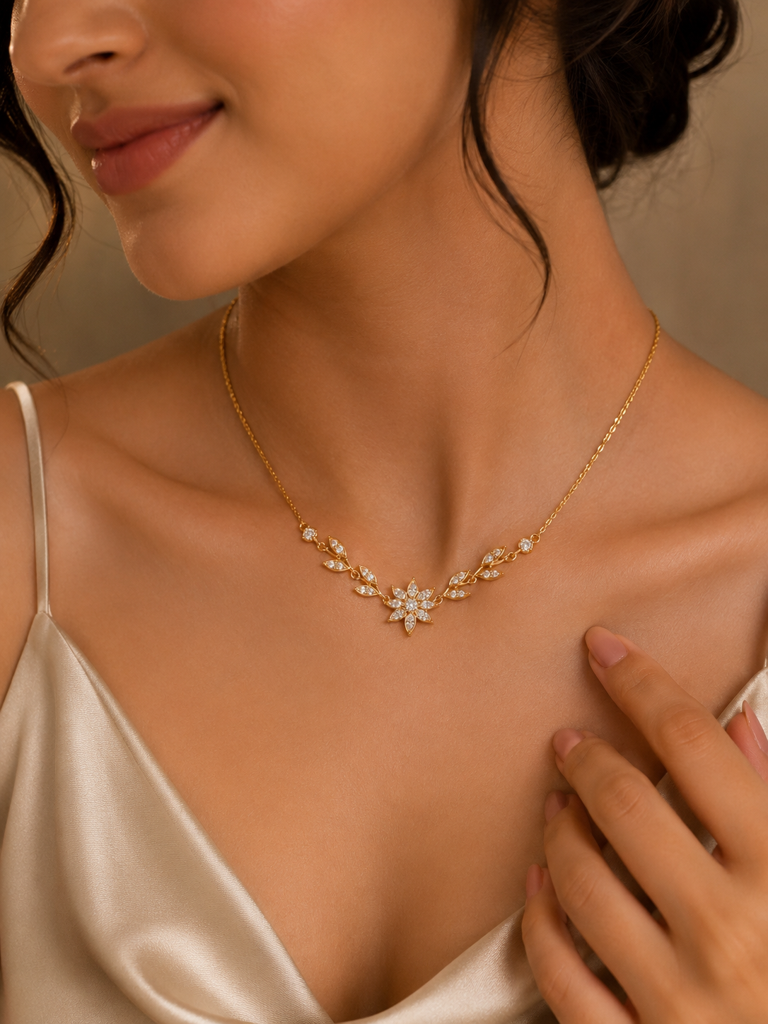 Elegant Floral Zircon Gold Plated Necklace for Women | Minimalist Party & Daily Wear