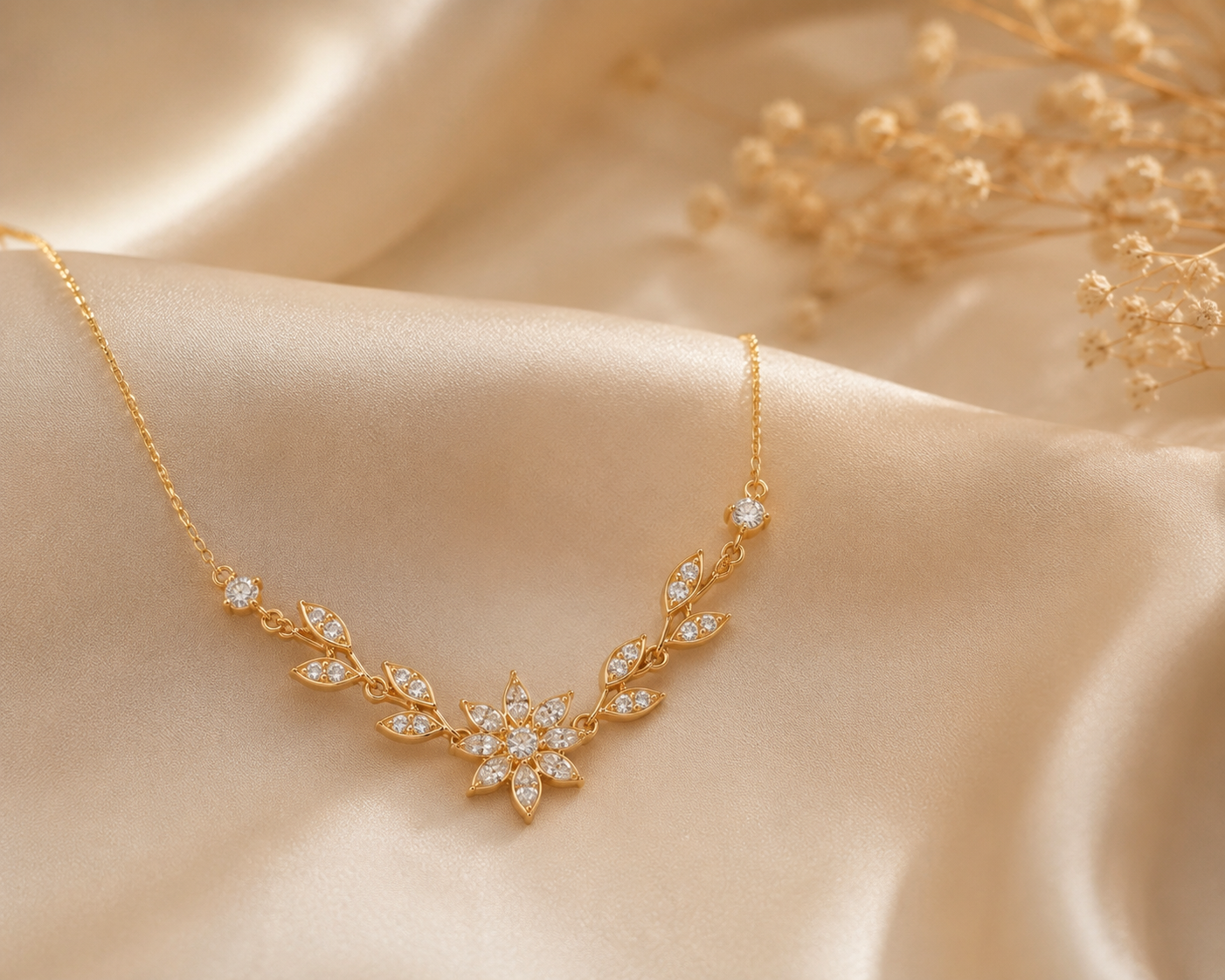 Elegant Floral Zircon Gold Plated Necklace for Women | Minimalist Party & Daily Wear