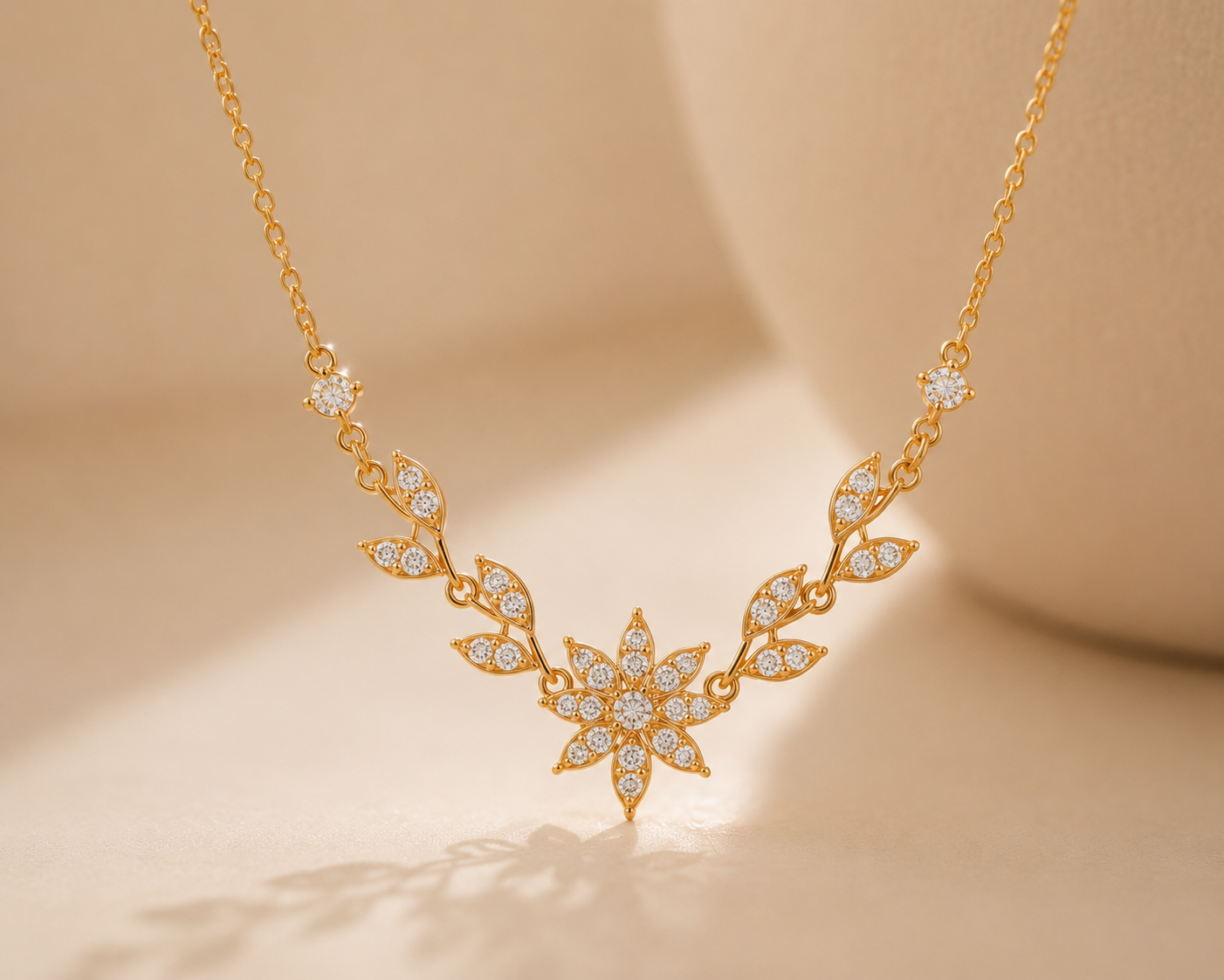 Elegant Floral Zircon Gold Plated Necklace for Women | Minimalist Party & Daily Wear
