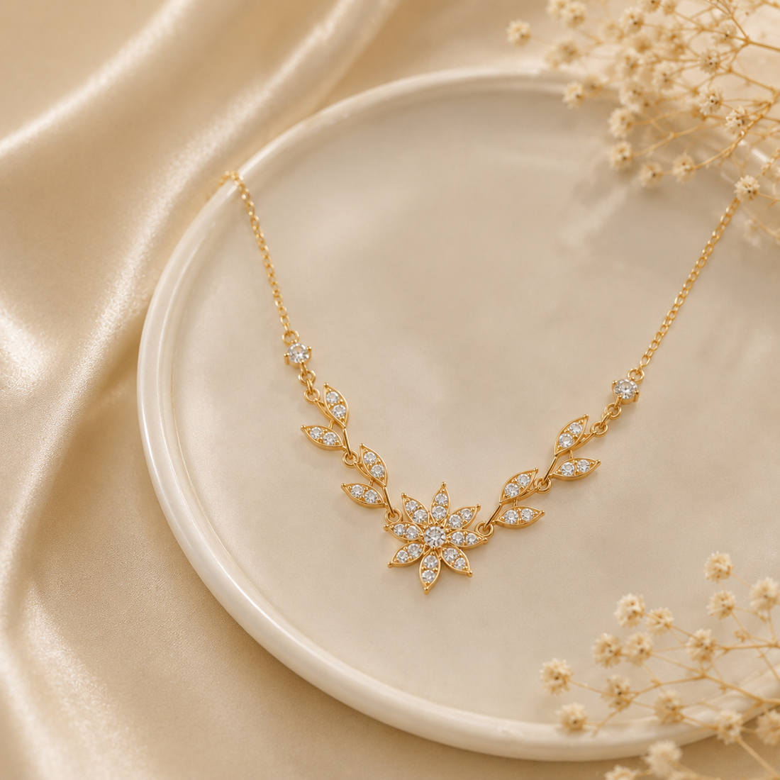 Elegant Floral Zircon Gold Plated Necklace for Women | Minimalist Party & Daily Wear